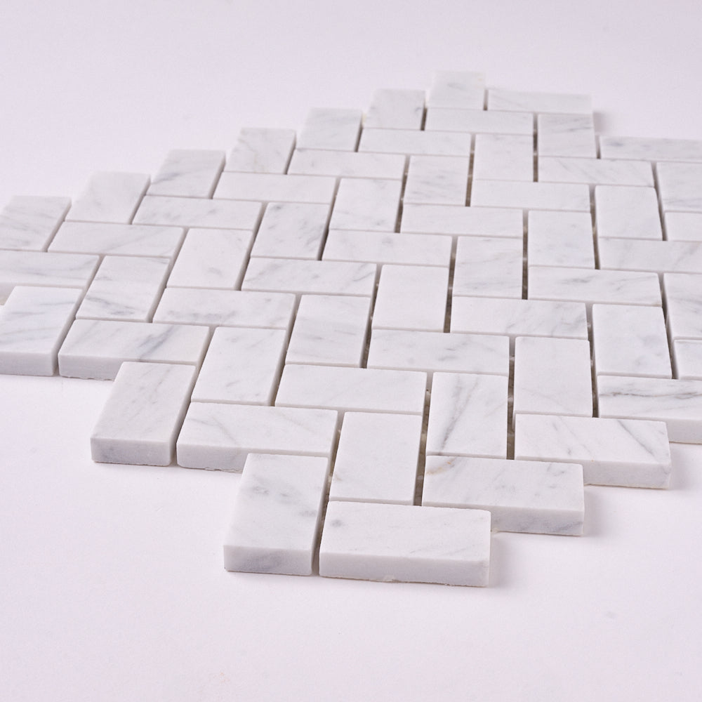 Carrara White Herringbone 1X2 Mosaic Polished/Honed
