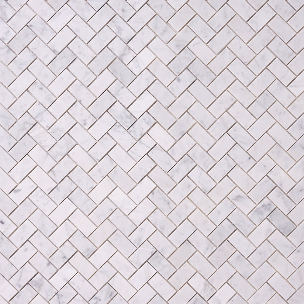 Carrara White Herringbone 1X2 Mosaic Polished/Honed close-up
