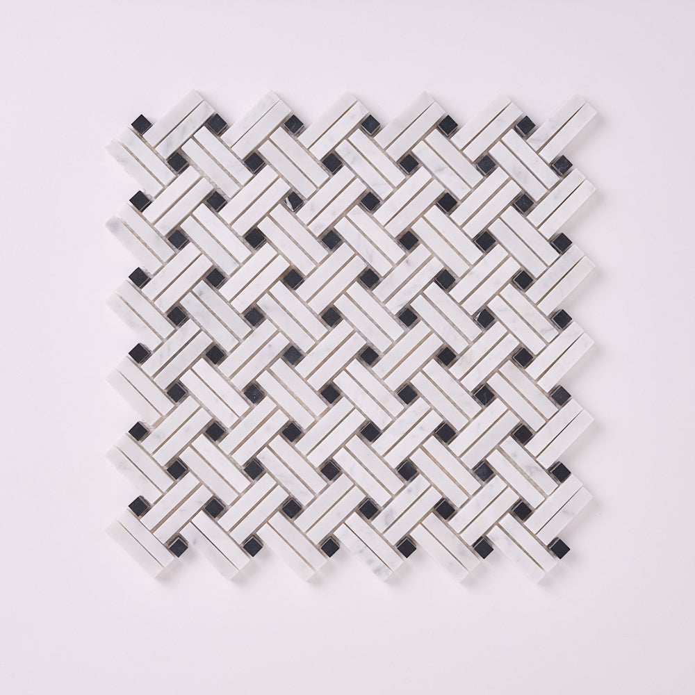 Carrara White Dimension Mosaic with Black Dots Polished/Honed
