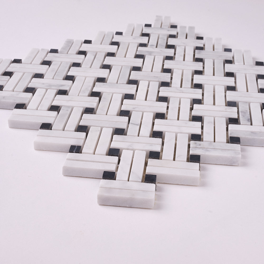 Carrara White Dimension Mosaic with Black Dots Polished/Honed