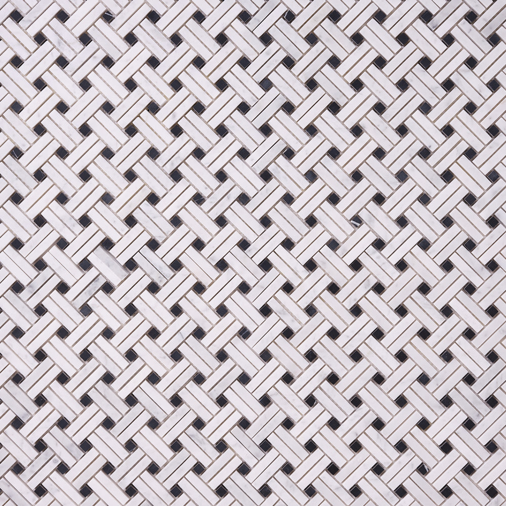 Carrara White Dimension Mosaic with Black Dots Polished/Honed