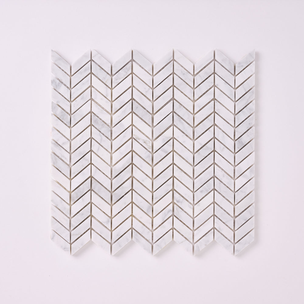 Carrara White Mini Chevron Polished/Honed Marble Mosaic