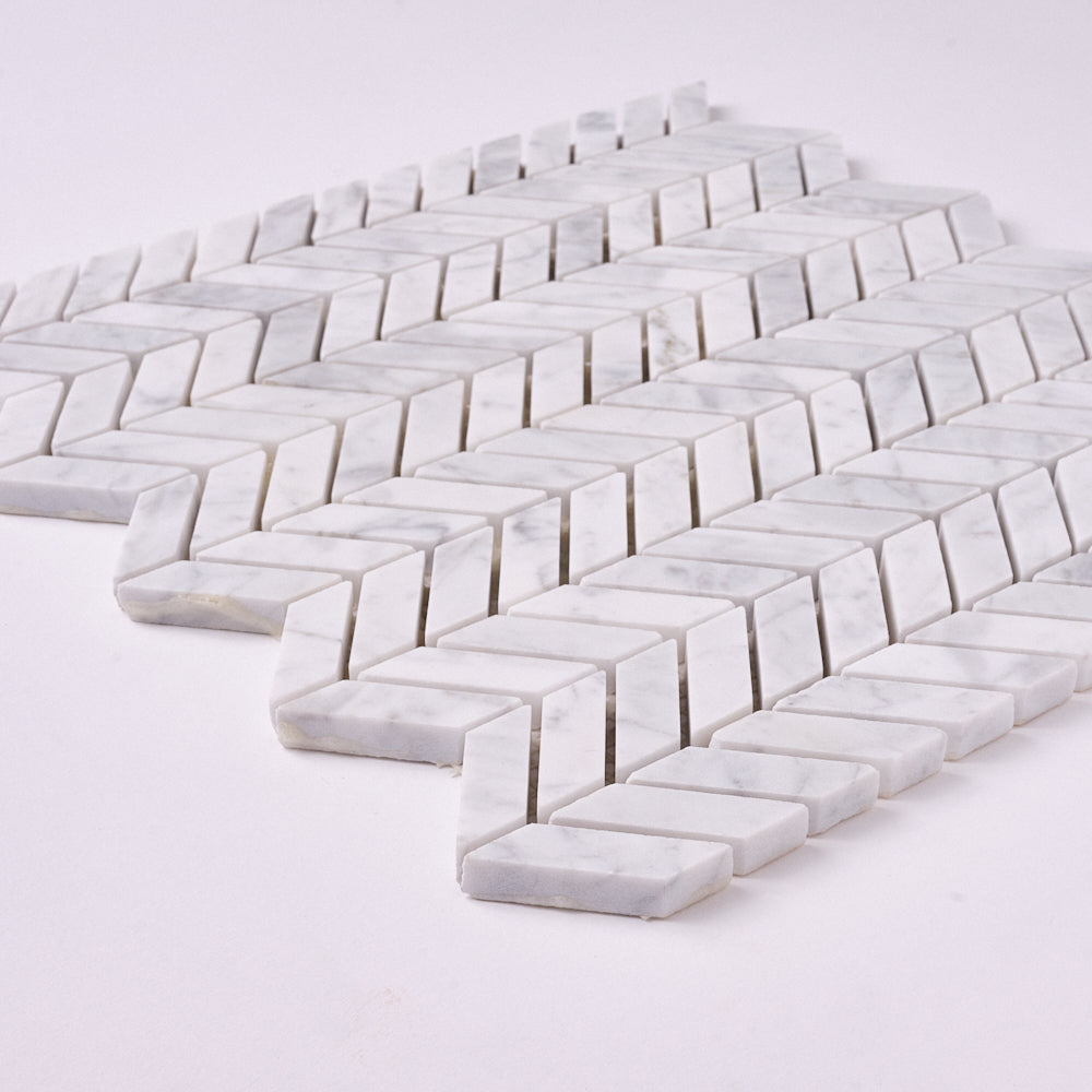 Carrara White Mini Chevron Polished/Honed Marble Mosaic