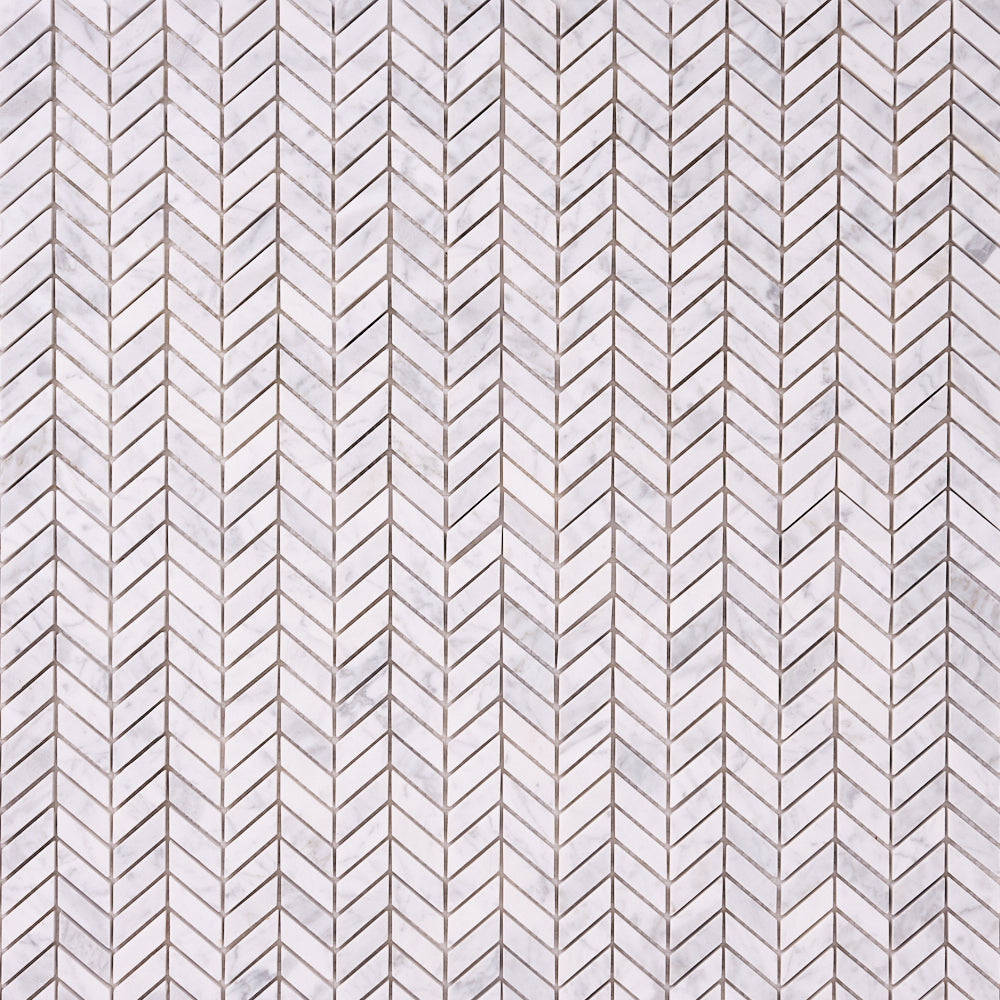 Carrara White Mini Chevron Polished/Honed Marble Mosaic