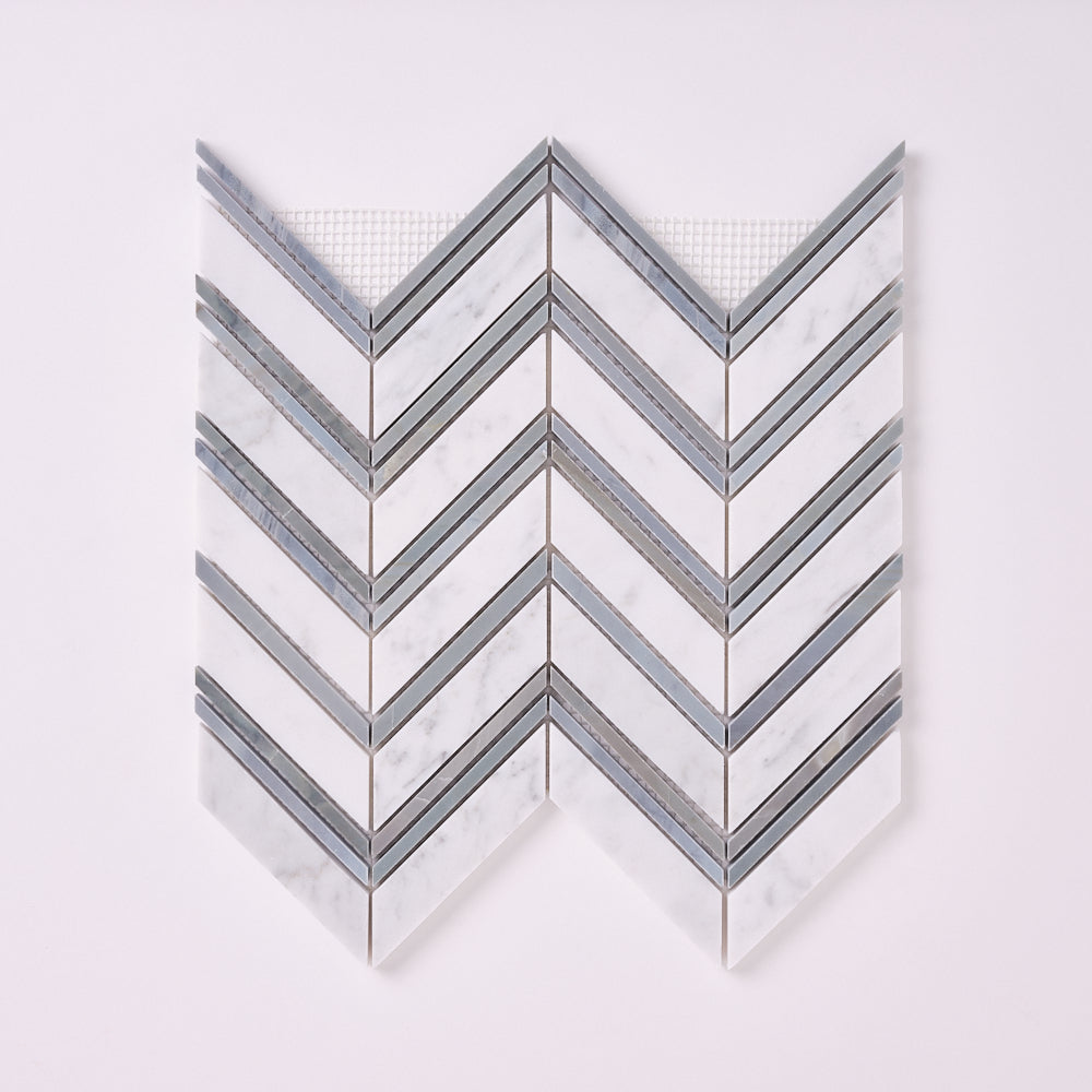 Carrara White Chevron with Blue Marble Polished/Honed