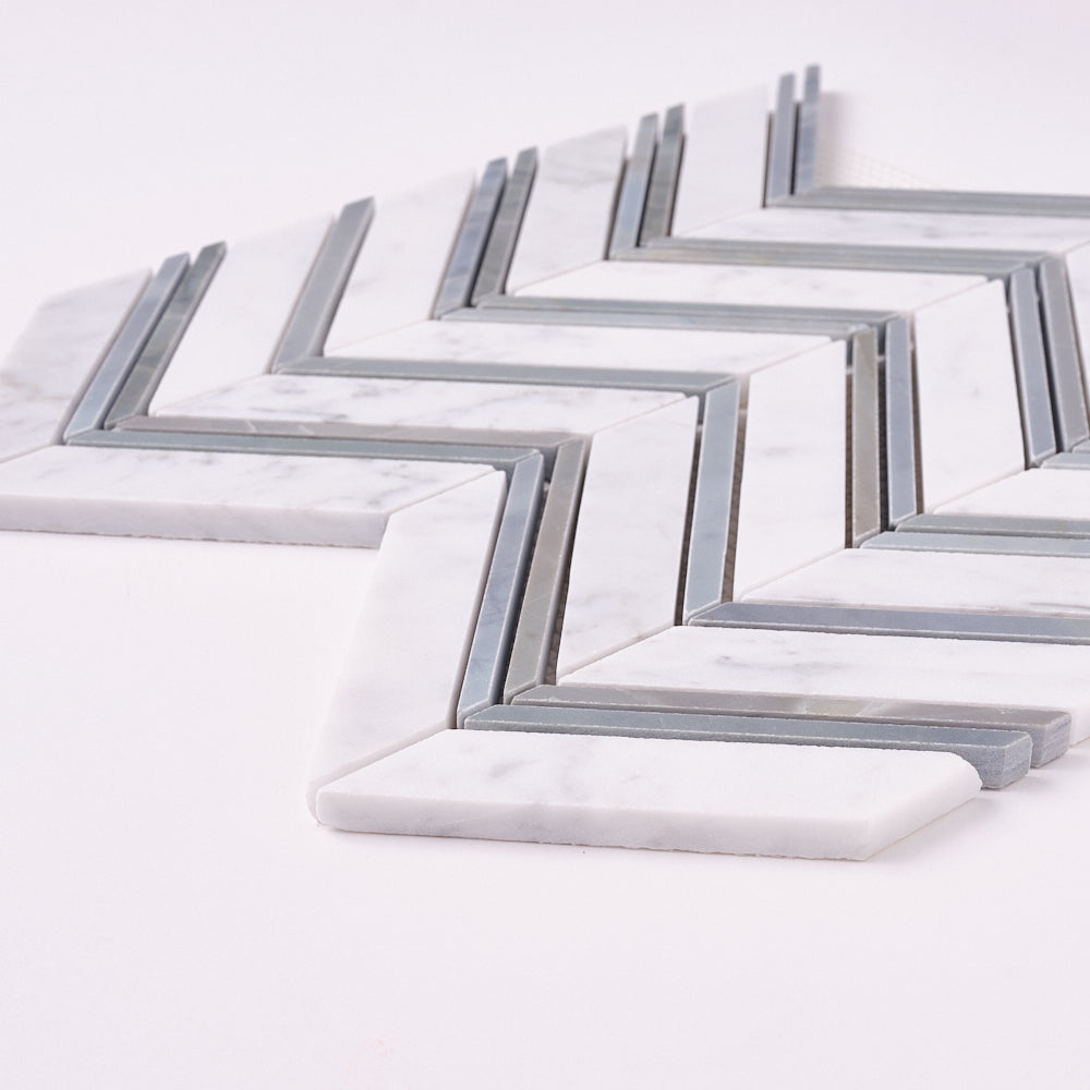 Carrara White Chevron with Blue Marble Polished/Honed