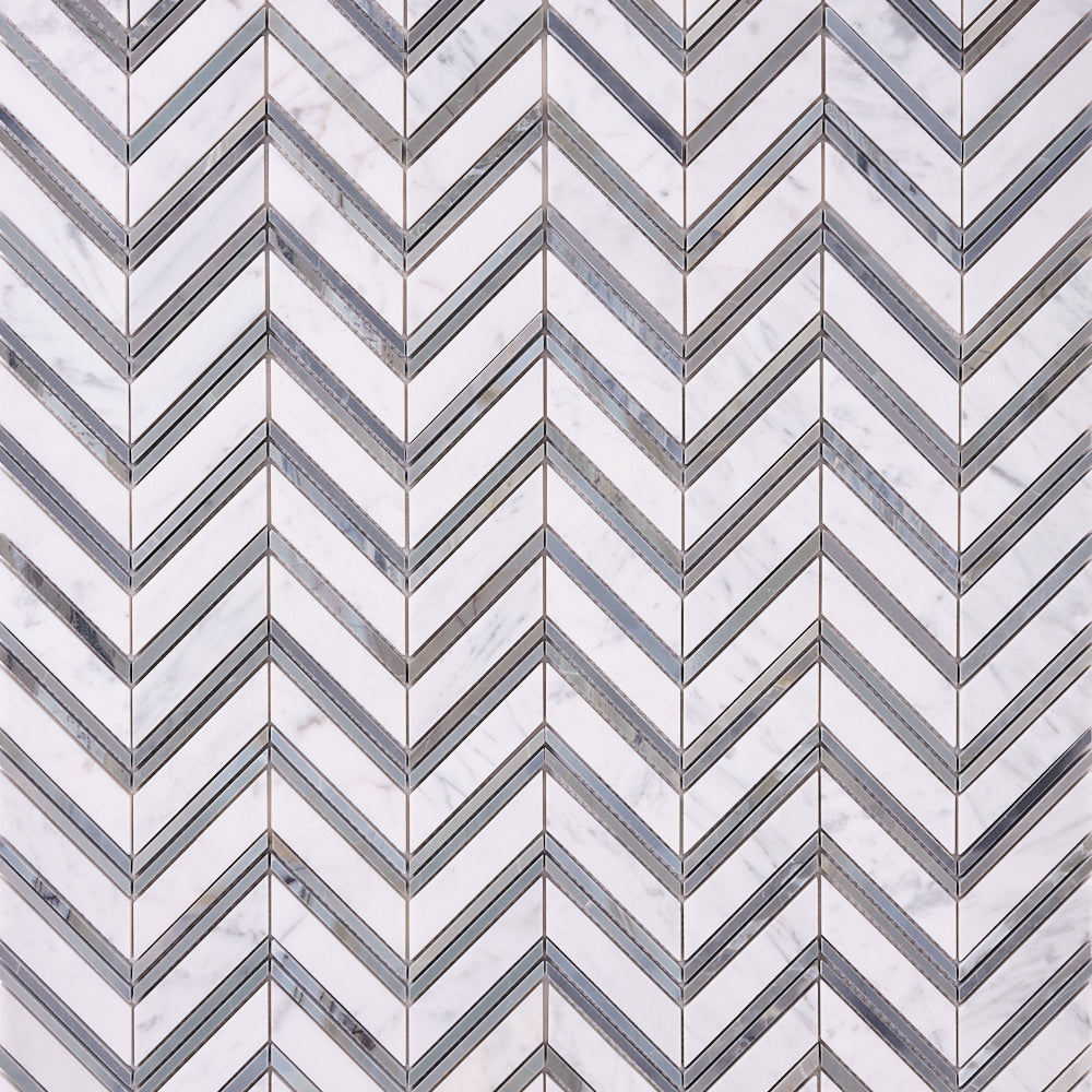 Carrara White Chevron with Blue Marble Polished/Honed