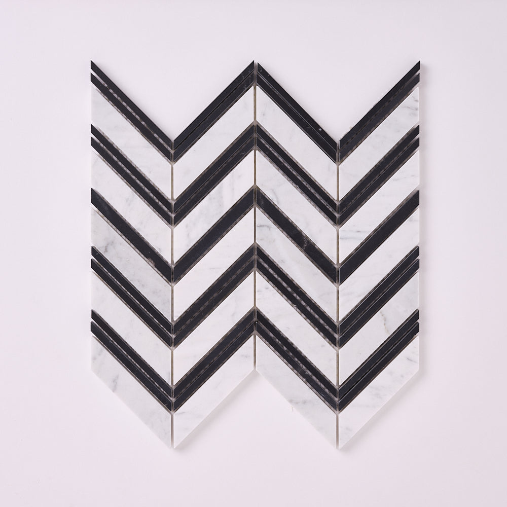Carrara White Chevron with Black Marble Polished/Honed