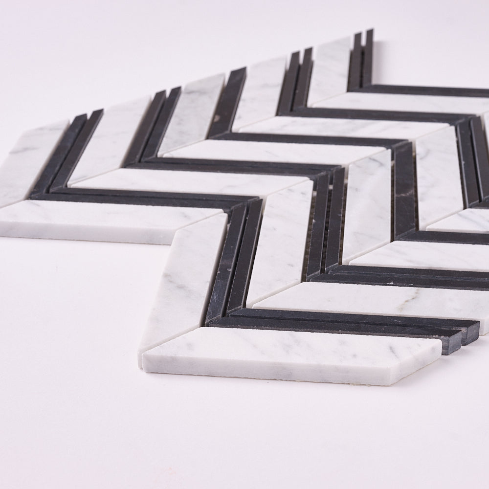 Carrara White Chevron with Black Marble Polished/Honed