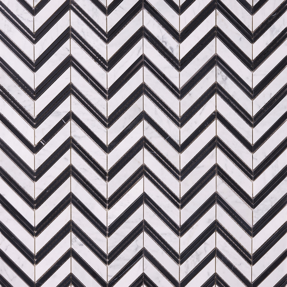 Carrara White Chevron with Black Marble Polished/Honed
