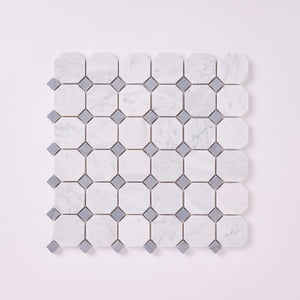 Carrara White Octagon Mosaic With Blue Marble Polished/Honed