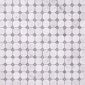 Carrara White Octagon Mosaic With Blue Marble Polished/Honed