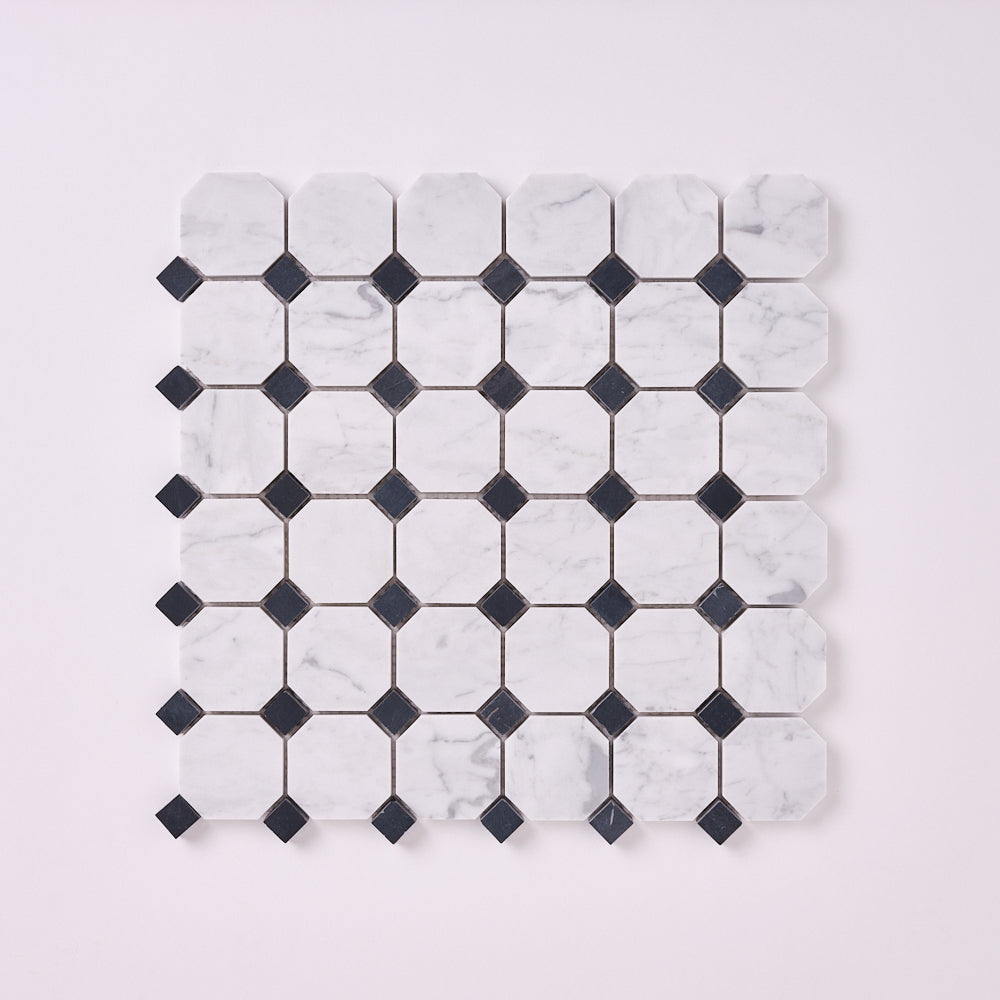 Carrara White Marble Octagon with Black Marble Polished/Honed