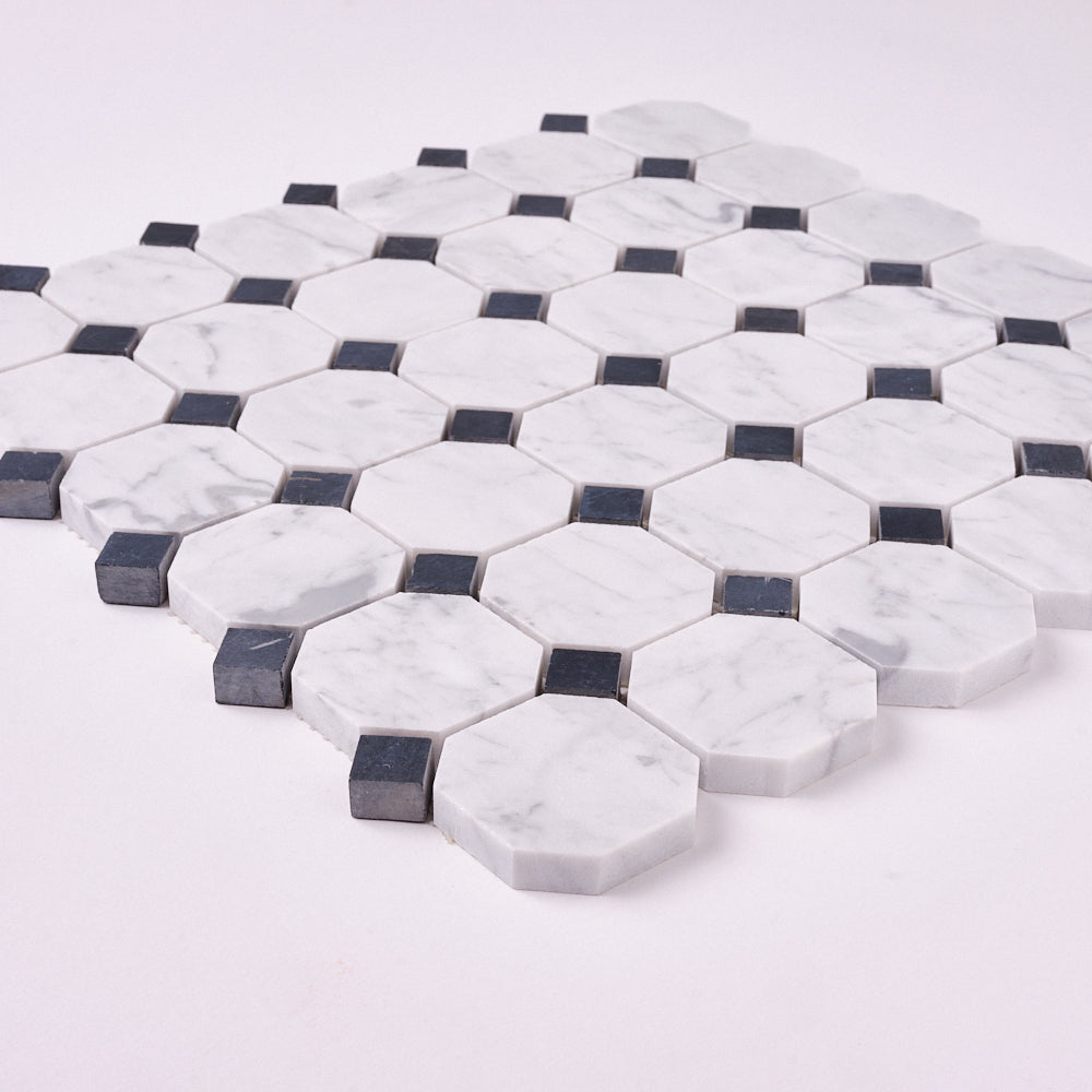 Carrara White Marble Octagon with Black Marble Polished/Honed