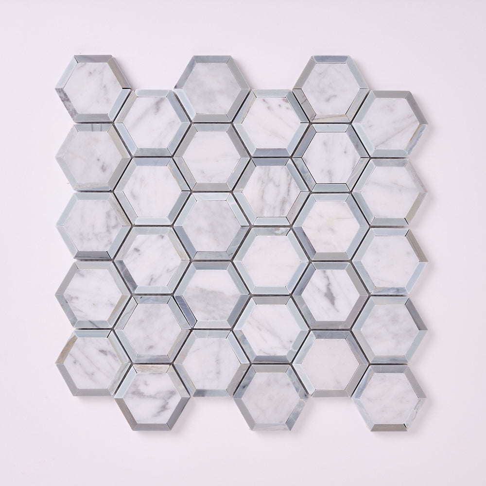 Carrara White Phantom Hex with Blue Marble Polished/Honed