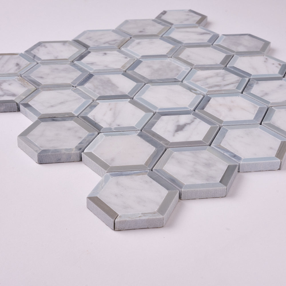 Carrara White Phantom Hex with Blue Marble Polished/Honed