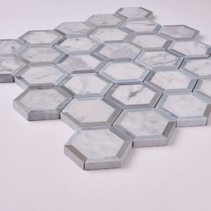 Carrara White Hexagon Phantom Hex with Blue Marble Polished/Honed