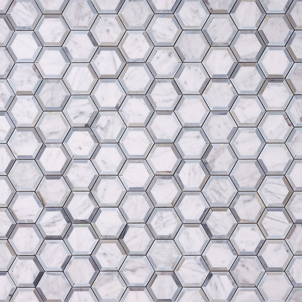 Carrara White Phantom Hex with Blue Marble Polished/Honed