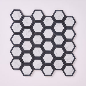 Carrara White Hexagon Phantom Hex with Black Marble Polished/Honed