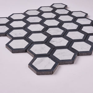 Carrara White Hexagon Phantom Hex with Black Marble Polished/Honed
