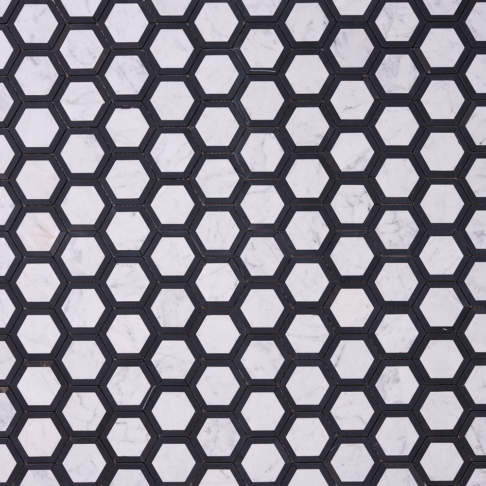 Carrara White Phantom Hex with Black Marble Polished/Honed