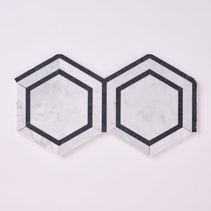 Carrara White 8x9 Milano Hexagon w/Black Marble Mosaic