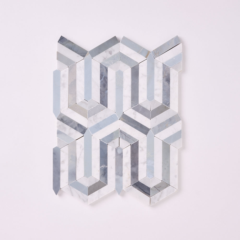 Carrara White Wiltz Blue & Gray Polished/Honed Marble Mosaic