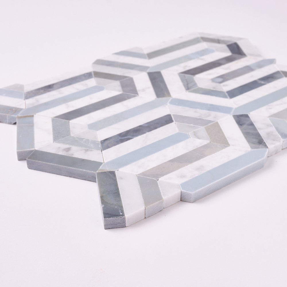 Carrara White Wiltz Blue & Gray Polished/Honed Marble Mosaic
