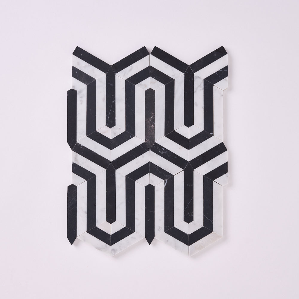 Carrara White Wiltz Black Polished/Honed Marble Mosaic