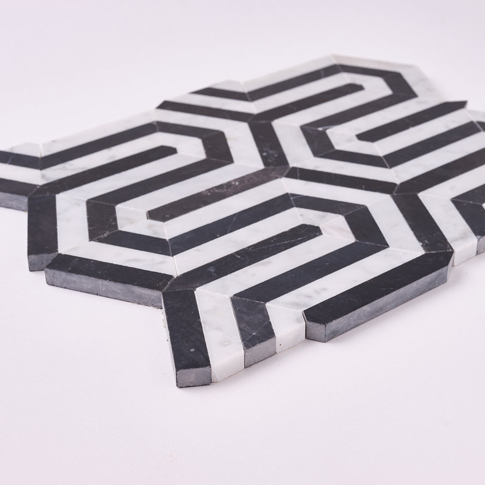 Carrara White Wiltz Black Polished/Honed Marble Mosaic