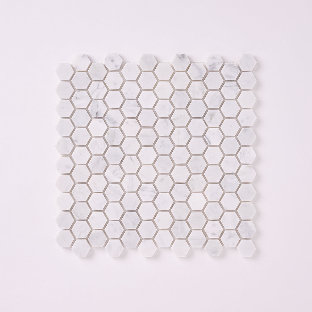 Carrara White 1″ Hexagon Polished/Honed Marble Mosaic