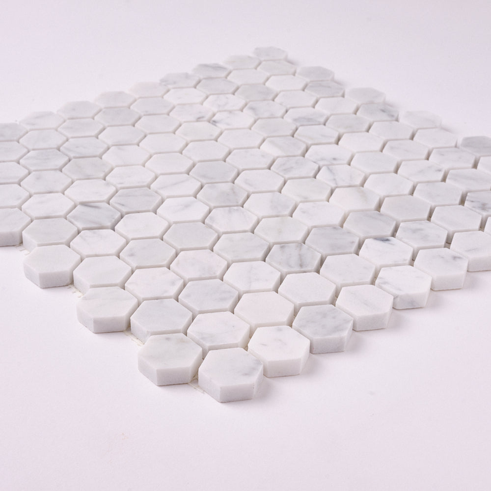 Carrara White Hexagon  1" Mosaic Polished/Honed