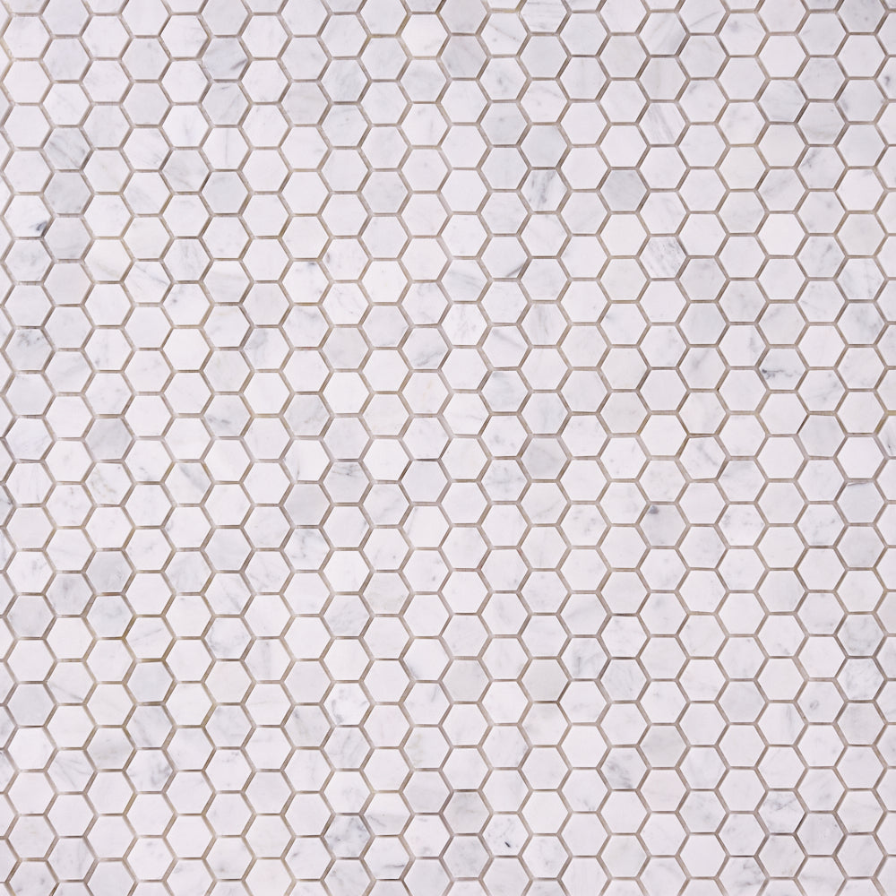 Carrara White Hexagon  1" Mosaic Polished/Honed