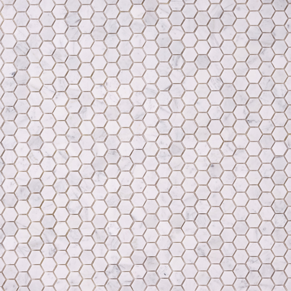 Carrara White 1″ Hexagon Polished/Honed Marble Mosaic