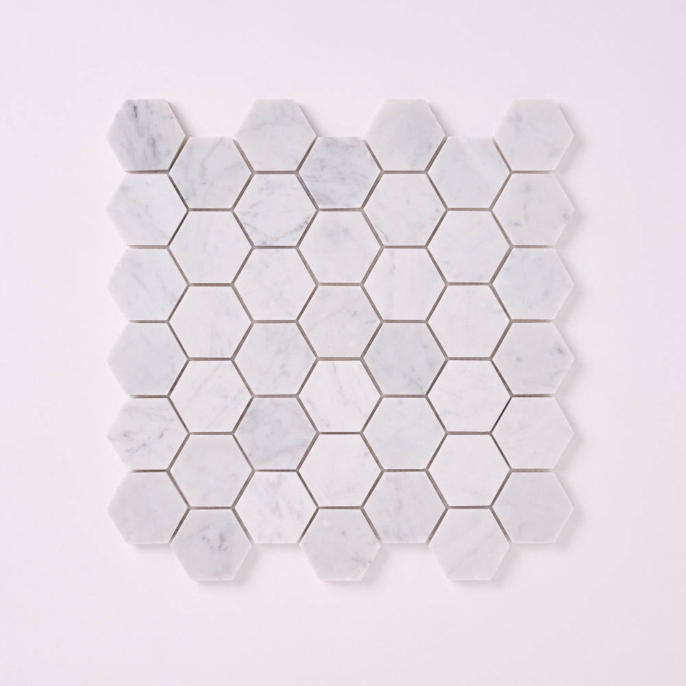 Carrara White 2″ Hexagon Polished/Honed Marble Mosaic