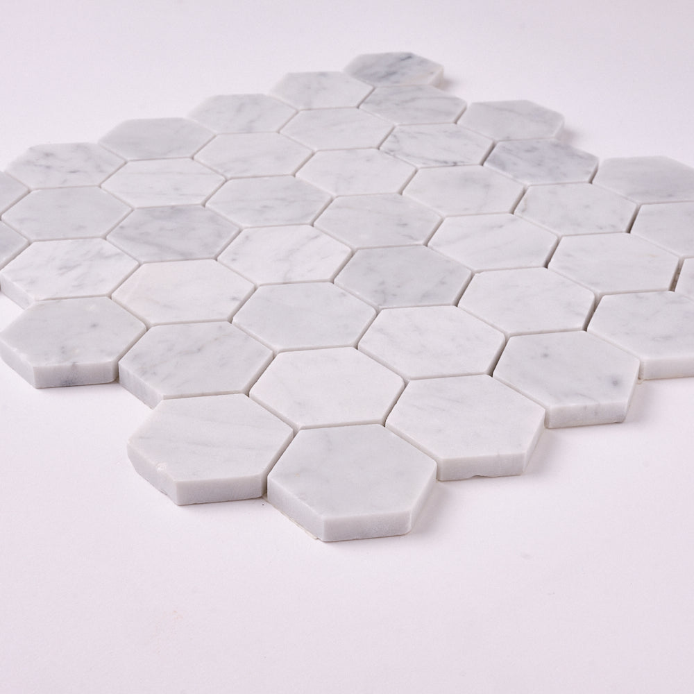 Carrara White 2″ Hexagon Polished/Honed Marble Mosaic