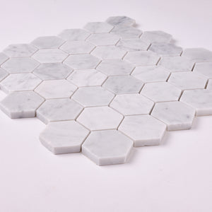 Carrara White Hexagon 2" Marble Polished/Honed