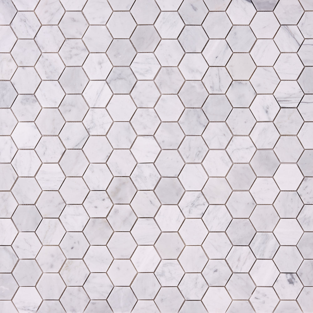Carrara White Hexagon 2" Marble Polished/Honed