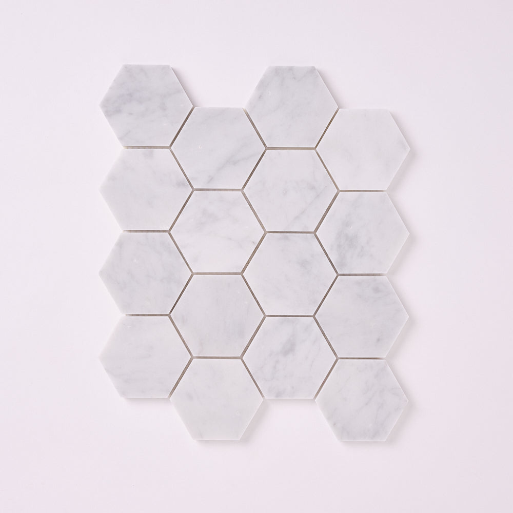 Carrara White Marble 3" Hexagon Mosaic Polished/Honed