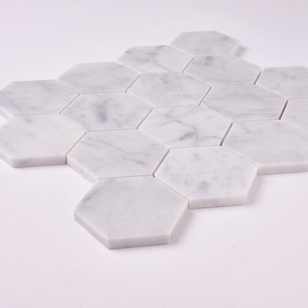 Carrara White Hexagon 3"  Mosaic Polished/Honed
