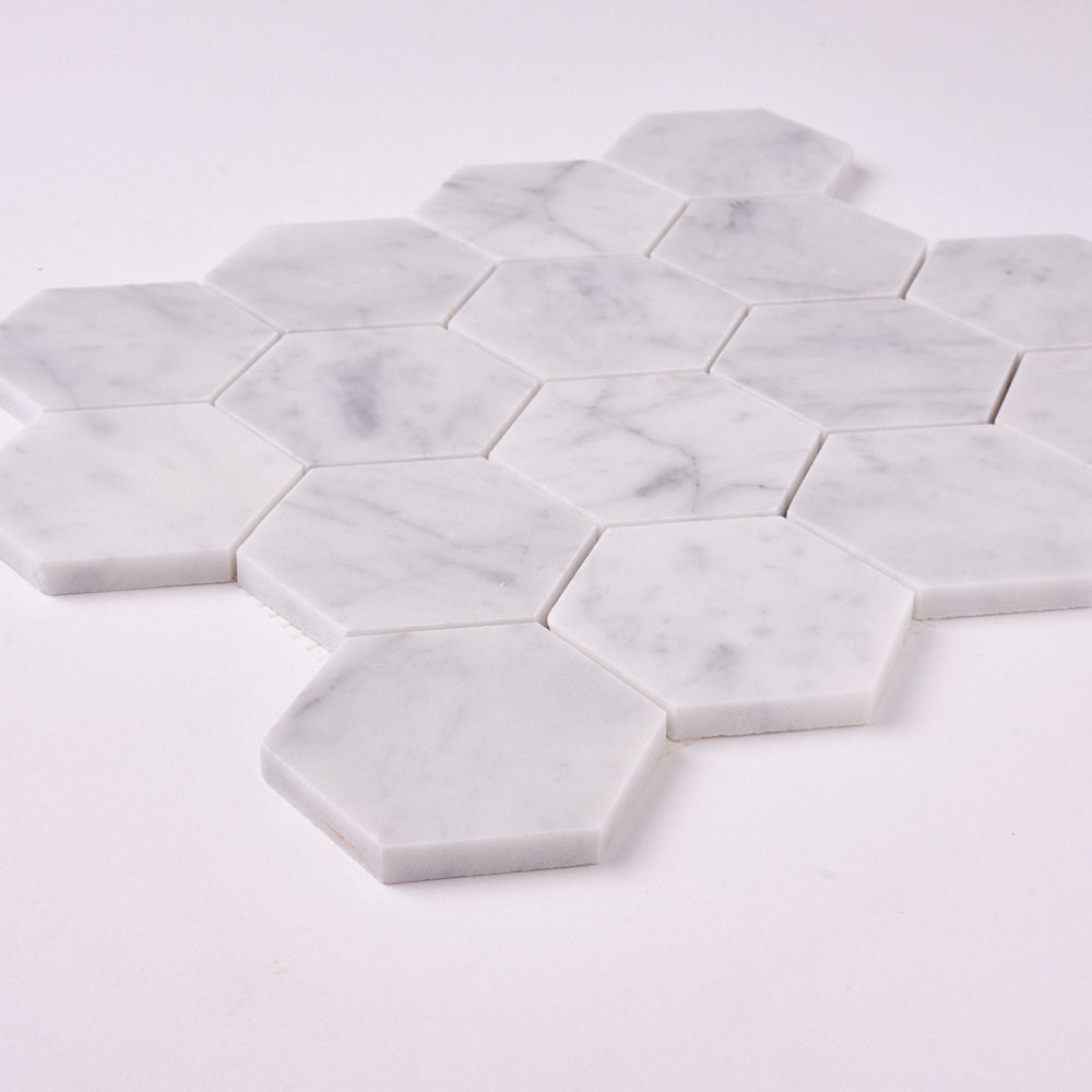 Carrara White Marble 3" Hexagon Mosaic Polished/Honed