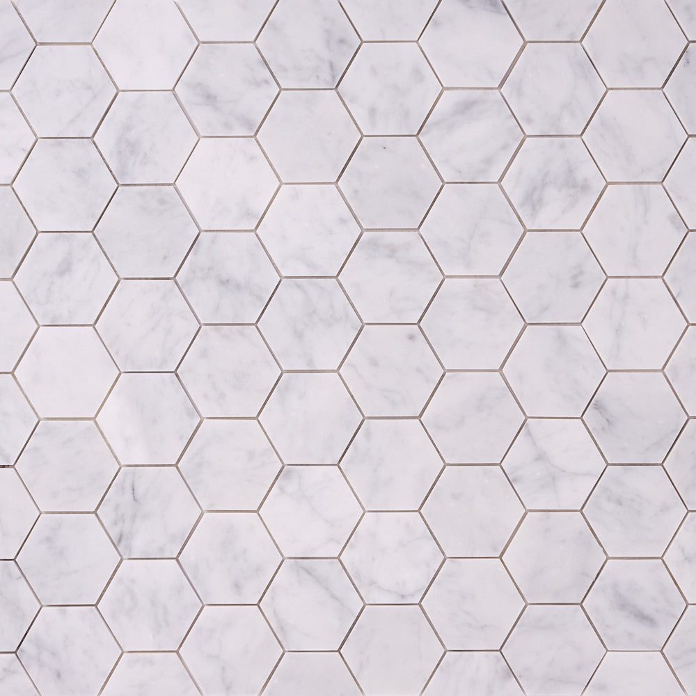 Carrara White Marble 3" Hexagon Mosaic Polished/Honed