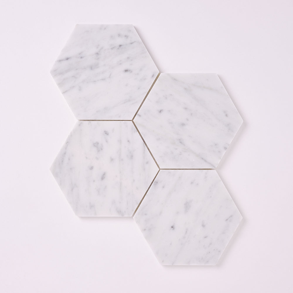 Carrara White 6″ Hexagon Polished/Honed Marble Mosaic