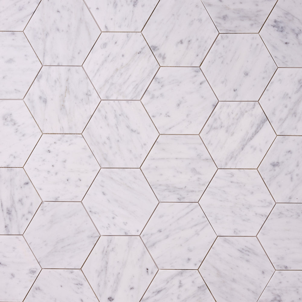 Carrara White 5x5 Hexagon Polished/Honed Marble Mosaic