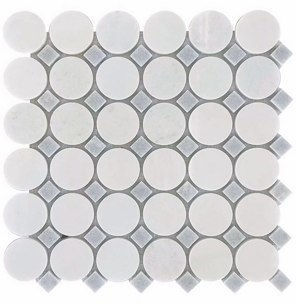 Glam Blue & Thassos Circle 12x12 Polished Marble Mosaic Tile