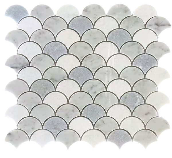 Glam Blue Mix Carrara Fan 12x12 Polished Marble Mosaic Tile