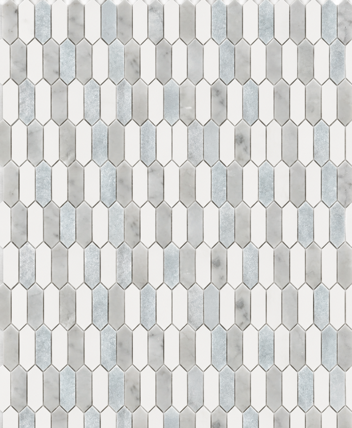 Glam Blue & White Mix Picket 12x12 Polished Marble Mosaic Tile — AI-generated expanded pattern visualization; refer to original product photo for material details