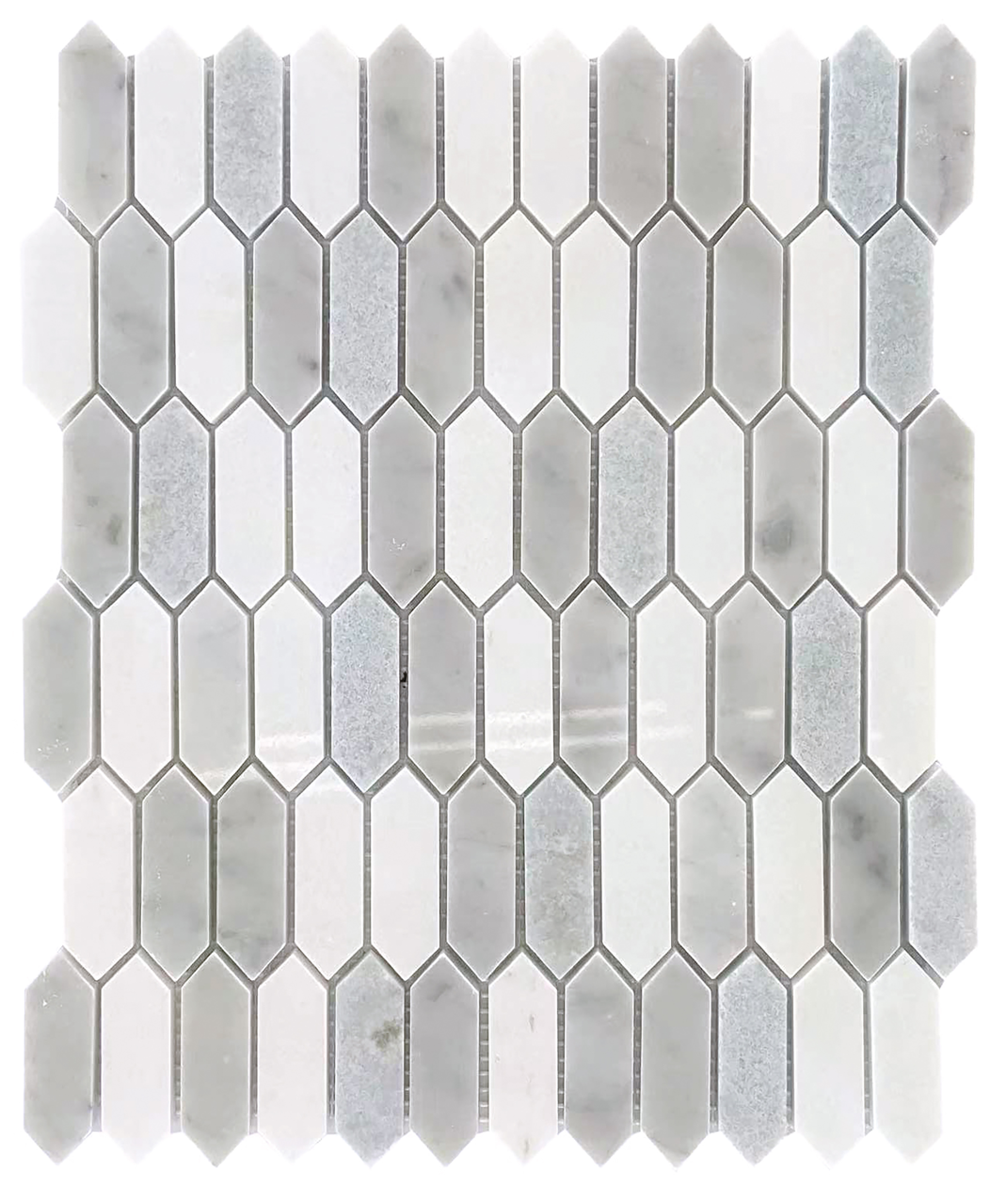 Glam Blue & White Mix Picket 12x12 Polished Marble Mosaic Tile — full sheet