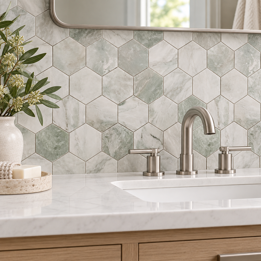 Glam Green Marble Hexagon 12x12 Polished Marble Mosaic Tile