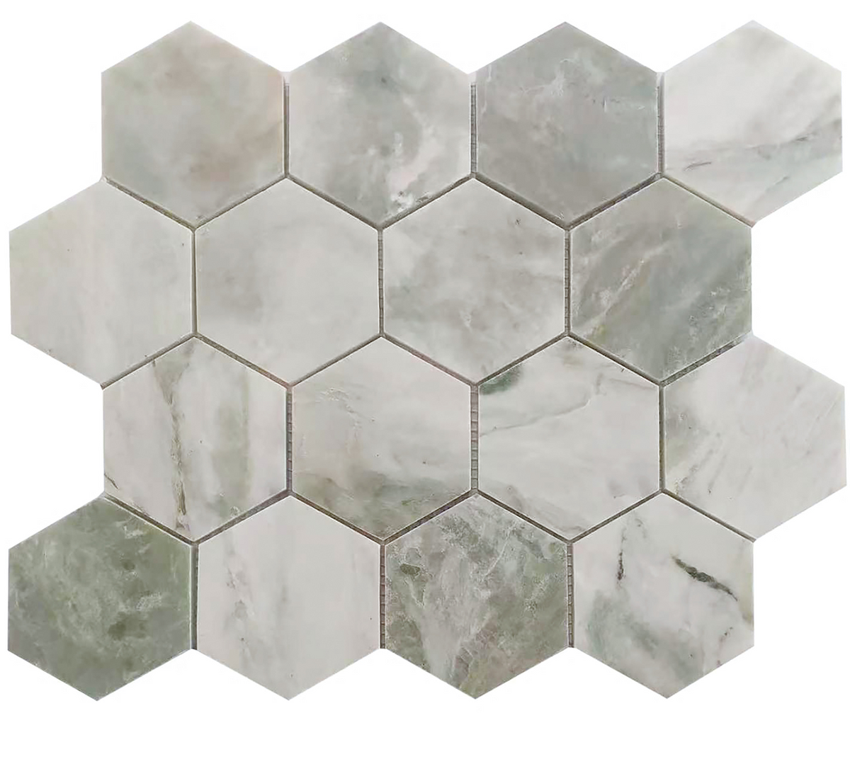 Glam Green Marble Hexagon 12x12 Polished Marble Mosaic Tile — full sheet